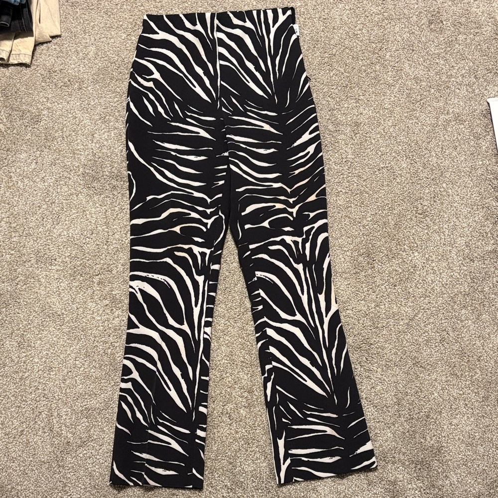 Zara Black and White Zebra Print Flare Pants